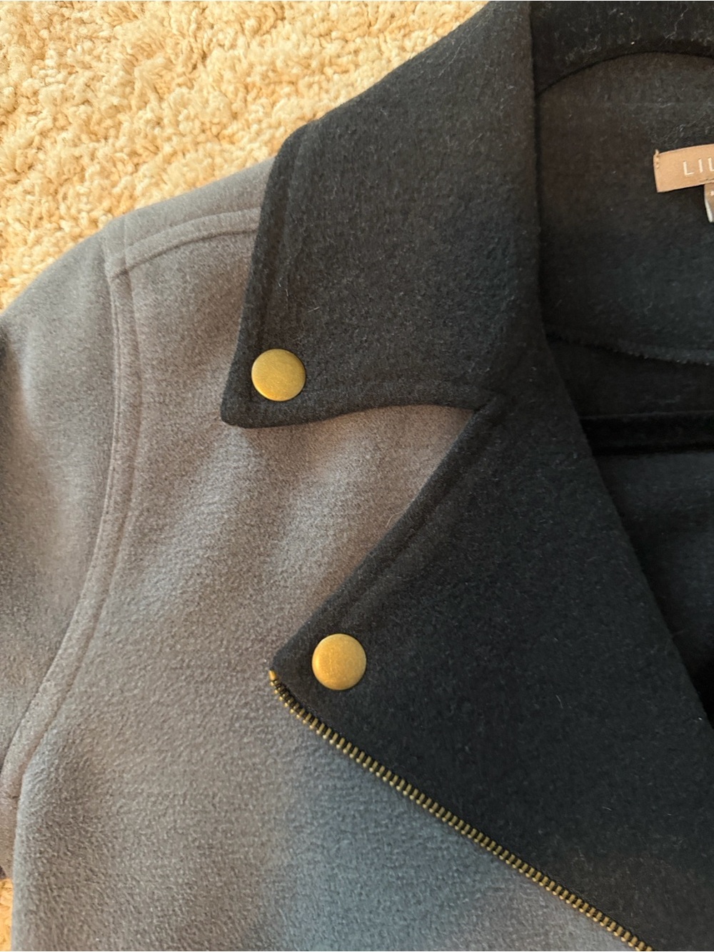 LILLA P Gray Moto Jacket with Black Collar